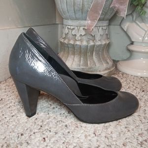 Taryn By Taryn Rose Gray Patent Leather Rounded Toe Pumps